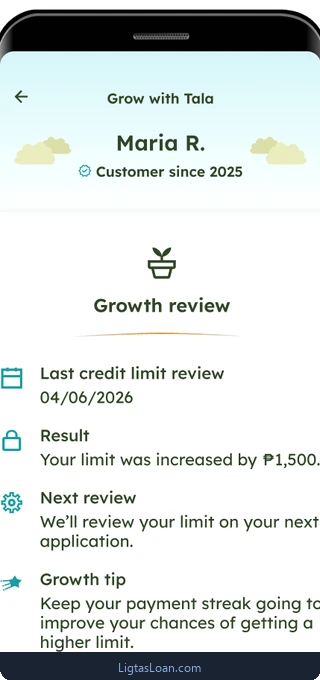 Tala app: growth review screen