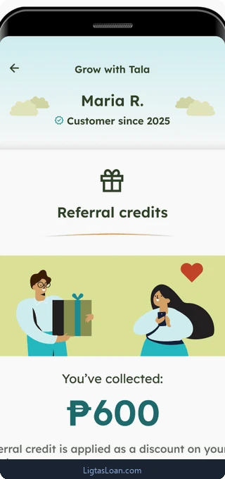 Tala app: referral credits screen